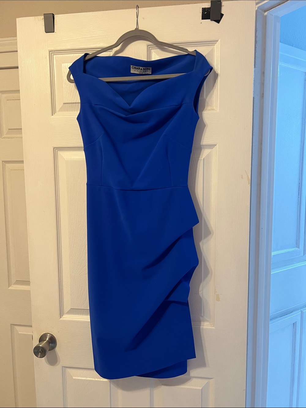 Chiara Boni Cobalt Blue Draped Sheath Midi Dress
